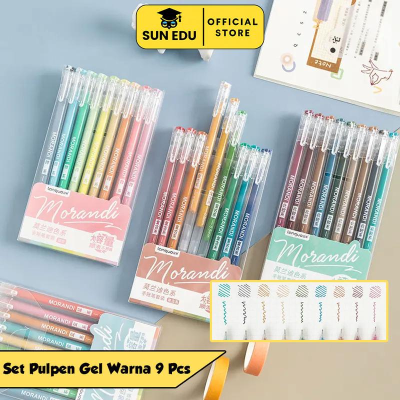 9 PCS Gel pen set colors/ Colorful pulpen warna cute morandi Tinta Stationery Tipe UK tipe  x  kertas 1