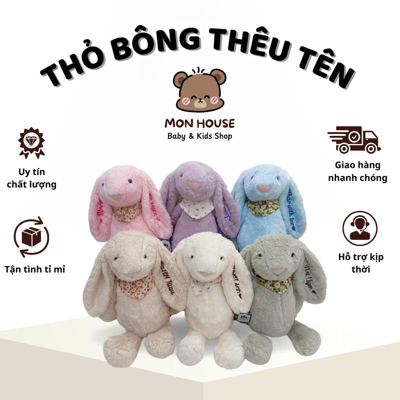 [Qùa Tặng Thỏ Thêu Tên] Thỏ bông lông mềm mịn  40cm  thêu tên theo yêu cầu, Món quà ý nghĩa, thỏ jellycat thêu tên