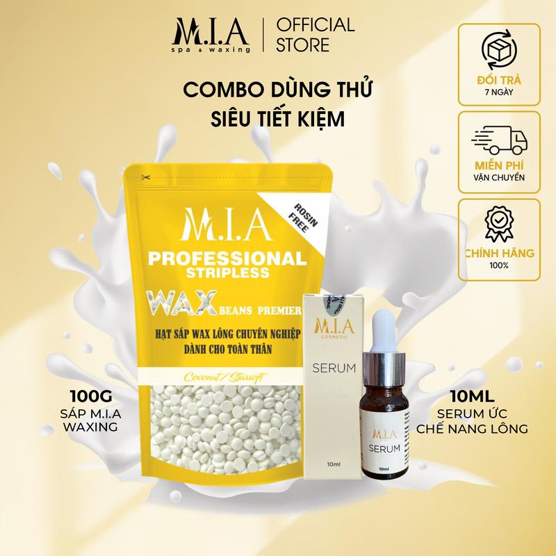 Combo túi 100gr Sáp Wax Lông và 10ml serum dùng thử MIA WAXING, sáp tẩy lông nách, lông tay chân, sáp tẩy râu