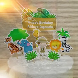 Topper Cake Binatang / Zoo / Animal (Gratis Custom Nama) untuk Dekorasi / Hiasan Karakter Kue Ulangtahun / Ultah Anak