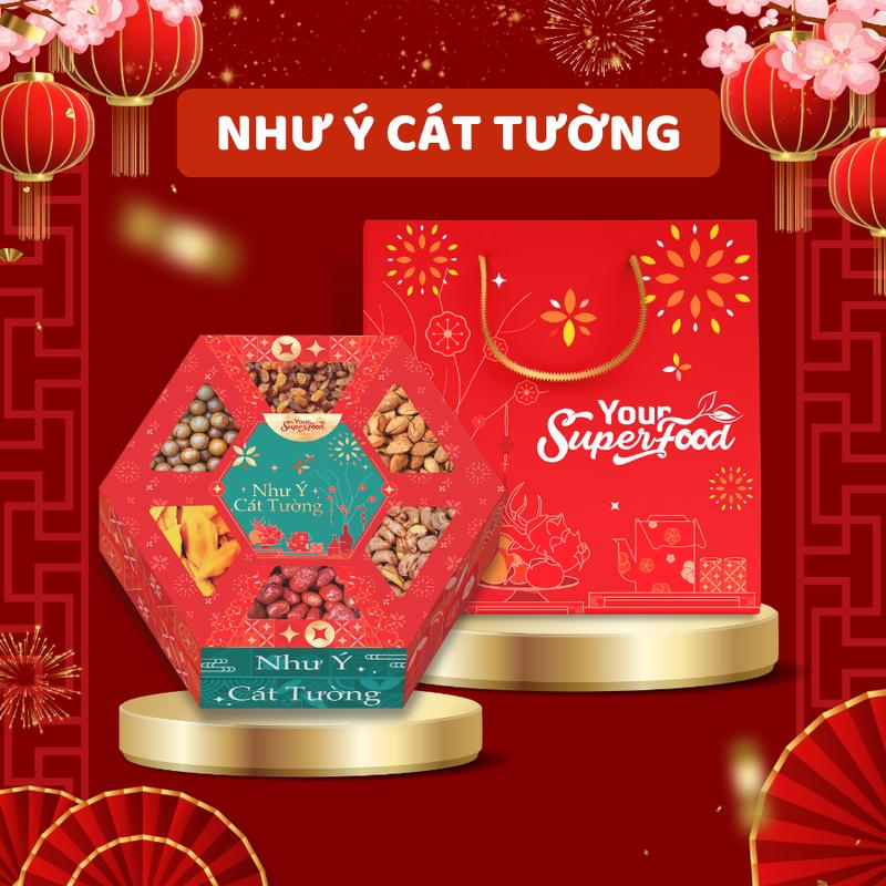 Set Quà Tết 2024 Hạt Dinh Dưỡng Tốt Cho Sức Khoẻ Gồm  6 Loại Hạt Và Trái Cây: Hạt Điều Vỏ Lụa Rang Muối, Hạnh Nhân Phô Mai, Mắc Ca, Nho Khô, Xoài Sấy Dẻo, Táo Đỏ Từ Your Superfood