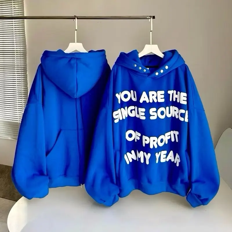 Áo hoodie nút bấm, túi ngược chữ in nổi hottrend 2024 phom cực đẹp, dày dặn