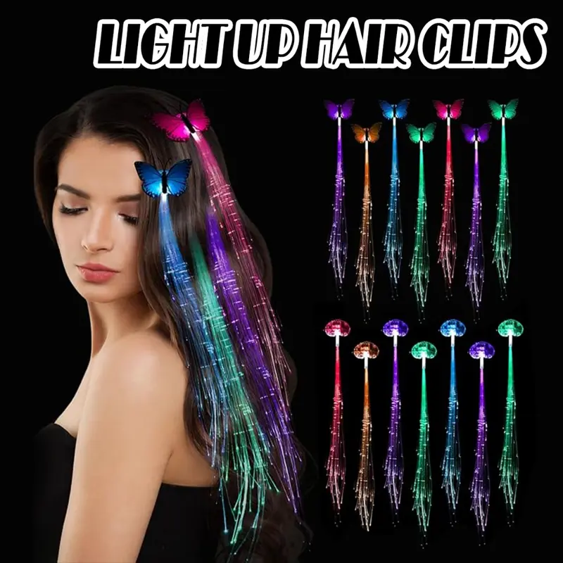 2 Pcs Random Color Glowing Hair Light Women Neon Optic Girl Flexible ...