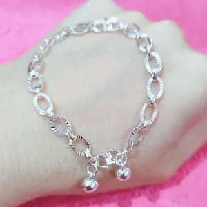 gelang tangan tintanium motif pecah kopi silver perhiasaan wanita anti karat
