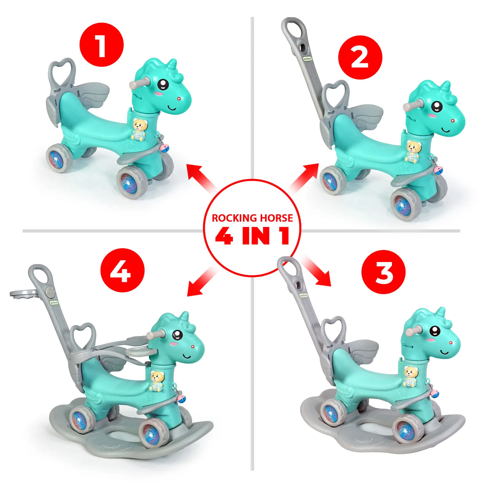 Mainan Anak 4 in 1 Sepeda Dorong Anak Rocking Horse Unicorn Dorongan & Jungkat Jungkit 001-M1006