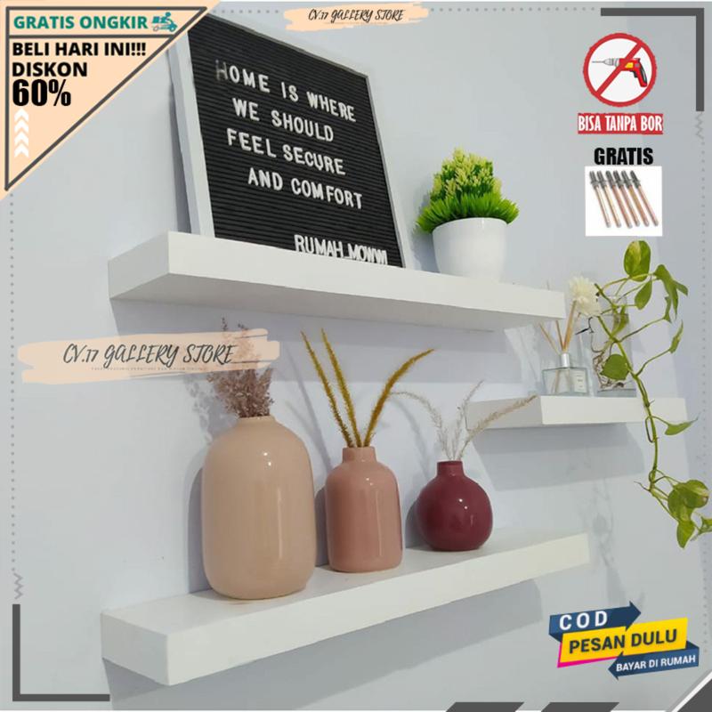Rak Tak Hiasan Ambalan Tatakan Tempat penyimpanan Tanaman Hias Bunga Buku Kosmetik make up Kopi Pulpen Poto Bumbu Dapur Decorasi Dinding Dingding Tembok 3 PCS Tempel Kayu Susun Rumah 12CM Buah 1