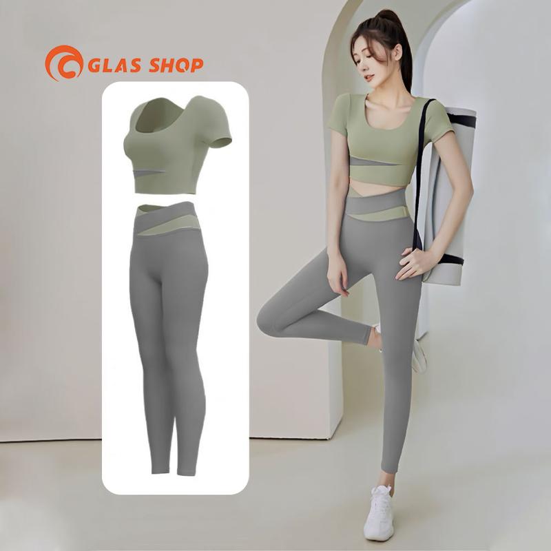 Bộ Quần Áo Tập Gym Yoga Nữ Ngắn Tay Có Mút Ngực , Đồ Tập Thể Thao Nữ Chất Thun Lạnh Co Giãn - GL18 1