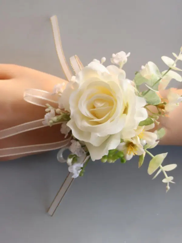 Artificial Rose Corsage Wristband, Elegant Bridal Wrist Corsage, Fashionable Wedding Party Decoration Accessories for Women 3