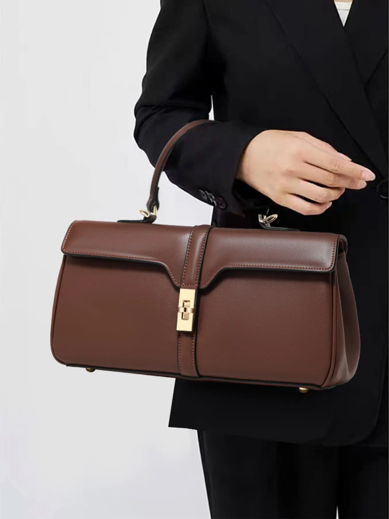 Women's Elegant Solid Color Handbag, Fashionable Cowhide Shoulder Bag for Daily Used, Casual Trendy Versatile High-quality Daily Commuting Bag, Cowhide Leather Satchel, Everyday Bags, Ladies Purse