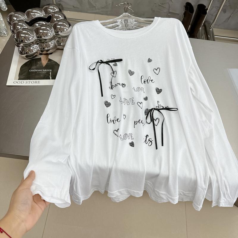 Áo thun giấy love trái tim phối nơ đen peonyb - Sweater mỏng form rộng tay dài kiểu dáng bánh bèo tiểu thư hàn quốc pull nữ đẹp