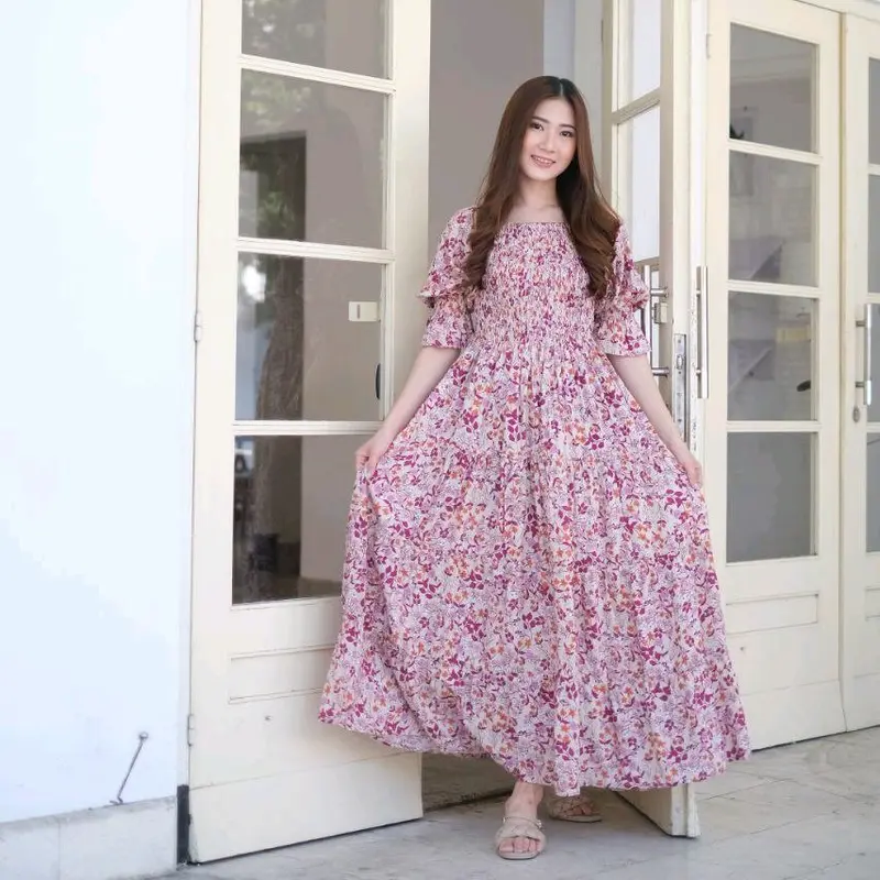GUMI LENGAN MOTIF/DRESS SMOKE PREMIUM/KOREAN DRESS/DRESS BALI VIRAL 0