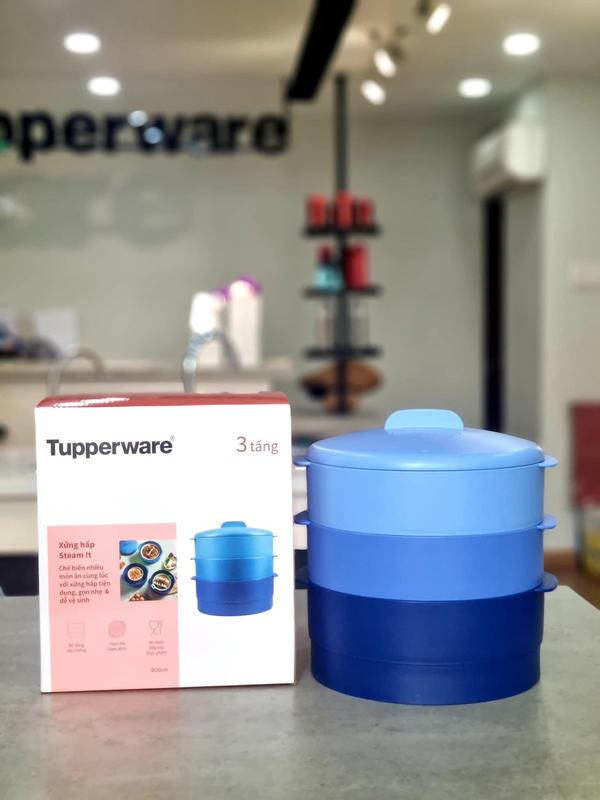Xửng Hấp Nhựa Nguyên Sinh 3 Tầng Steam It Xanh Dương - Tupperware - Kín Khí - Kín Hơi - Nhanh Chín - An Toàn Sức Khỏe 0