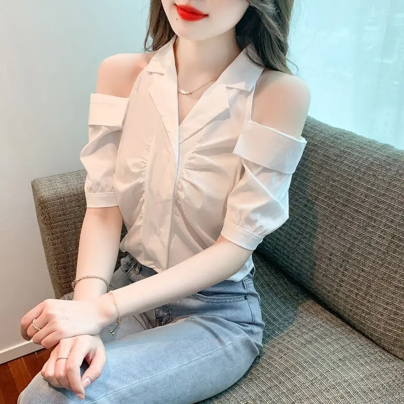 Áo Sơ Mi ngắn Tay Trễ Vai Phong Cách Pháp, Sang Trọng Độc Đáo Dành Cho Nữ, Cổ Điển Cao Cấp, Thiết Kế Thanh Lịch, Dễ Phối Đồ Áo Ngắn, Thích Hợp Cho Mùa Hè