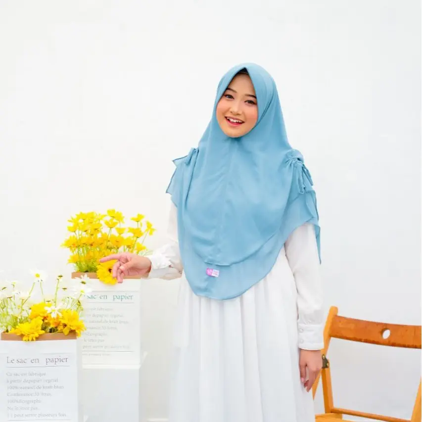 Hijab Khimar Malika 2 Layer Syari Serut Samping Ceruty Babydoll