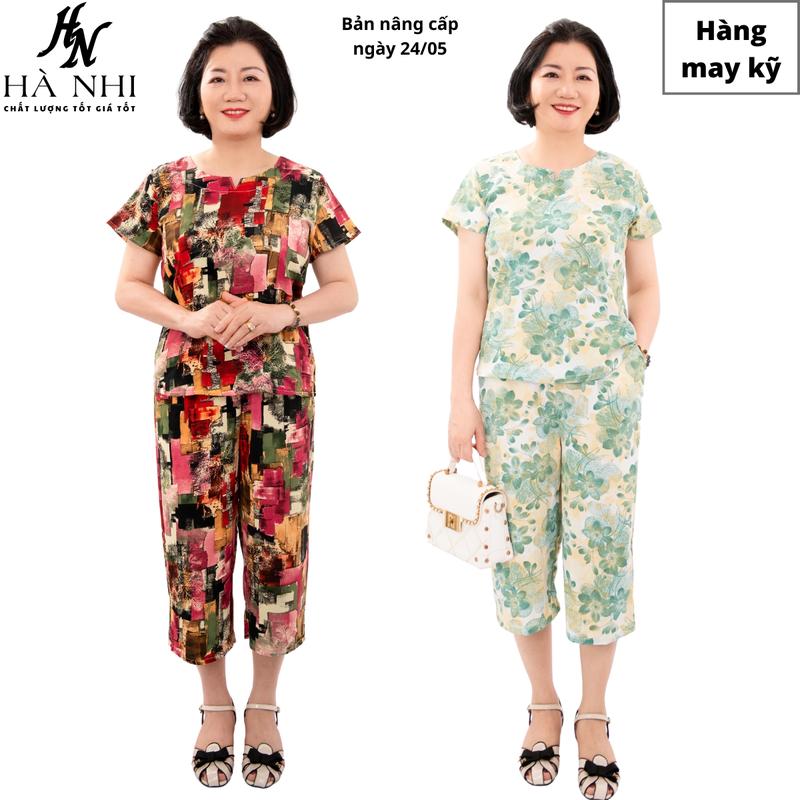 [có big size] Hàng thiết kế đồ bộ trung niên lụa Hàn Châu tặng mẹ tặng bà tay cộc quần lửng mặc mùa hè mùa thu Hà Nhi Shop Áo Nữ Top