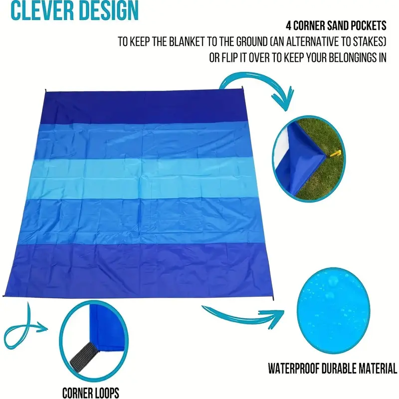 Stripe Pattern Waterproof Sea Side Blanket, Comfort Lightweight & Sandproof Picnic Mat for Travel, Camping, Hiking, Outdoor Blanket, Summer Gift Camping Essentials 2