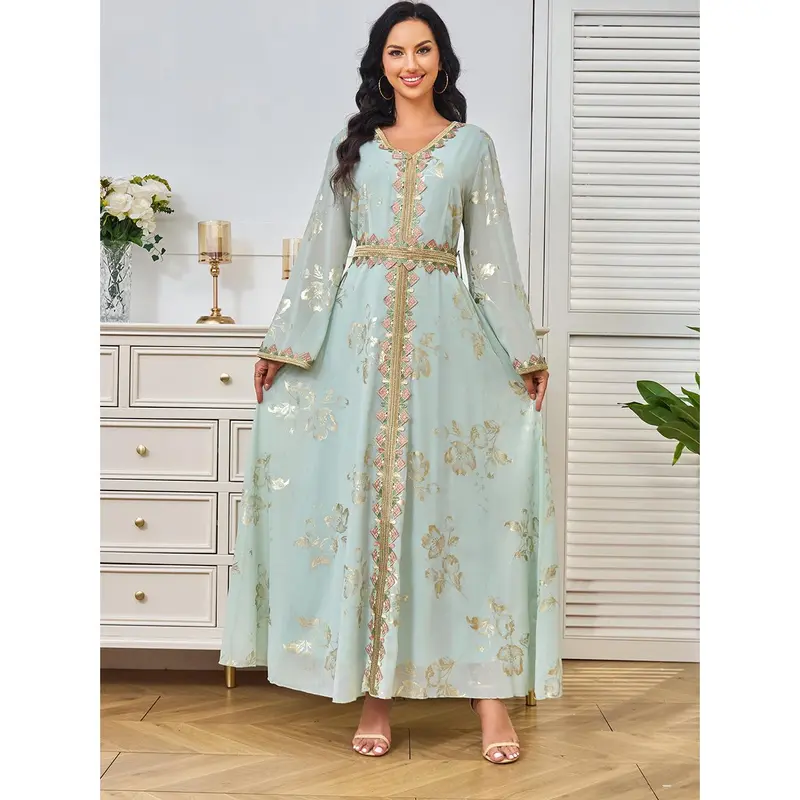 Muslim Robe Women's New Bronzing Embroidery Lace Modern White Dress 2