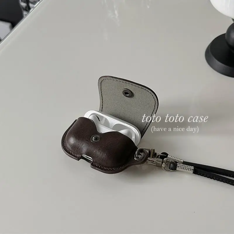 Vỏ Bảo Vệ Tai Nghe Airpods1234, Thiết Kế Da Màu Cà Phê Cổ Điển Cao Cấp, Dây Giày Dài Đeo Chéo, Kiểu Cổ Yếm, Thích Hợp Cho Thế Hệ Thứ Hai, Năm 2024 3