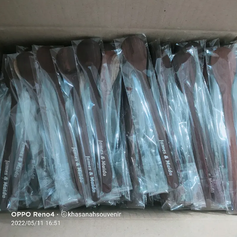 50pcs souvenir sendok kayu panjang 20cm / sendok jus bahan kayu / sendok madu kayu custom sablon 3