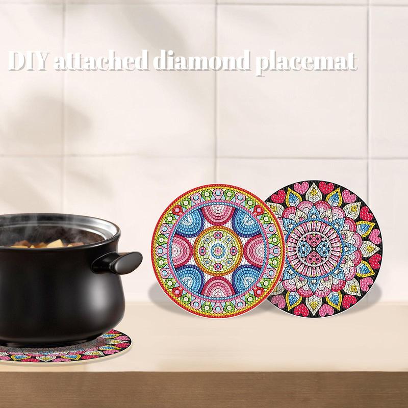 Mancera Pattern Rhinestones Painting Painting Placemats Kit, 3 Counts/set Boho Style DIY Rhinestones Heat Resistant Non-Slip Placemats Kit, DIY Decorative Paintings For Home Kitchen Table 3