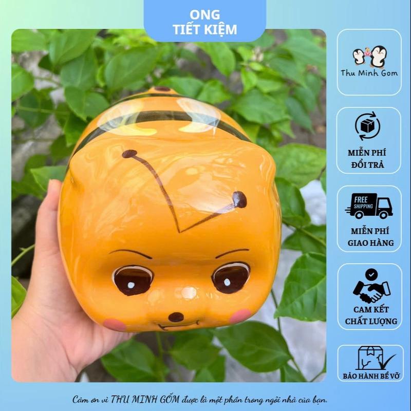 [ lỗ tròn ] Ong lỗ tròn tiết kiệm/ heo sứ tiết kiệm gốm sứ Bát Tràng Ống Tiết Kiệm Đựng Tiền Ống Heo/ heo đất tiết kiệm hình con ong/ ong sứ tiết kiệm