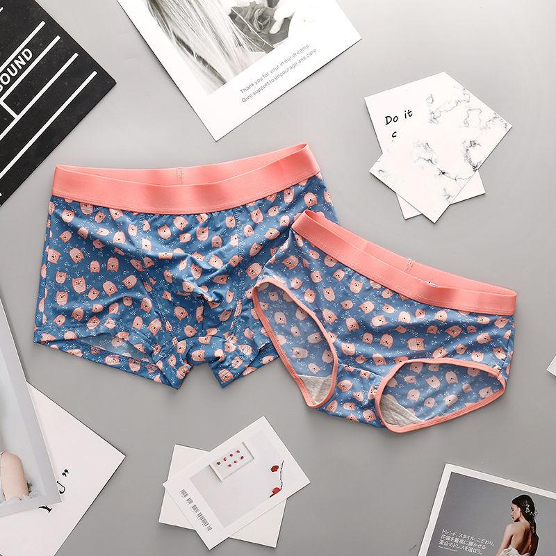 2-Pack Couple's Underwear Ice Silk One Male One Women's Briefs Couple's Shorts Large Size Cute Underwear Set Menswear Human Innerwear 0