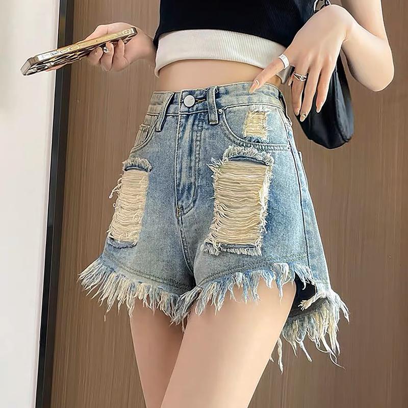 Quần Short Jean Nữ Phom Rộng Dành Cho BigSize Rách Bụi, Rách Tơi Tả, Lai Tua 0041 Denim Pants Women Tua Rua quần jean ngắn xẻ tam giác