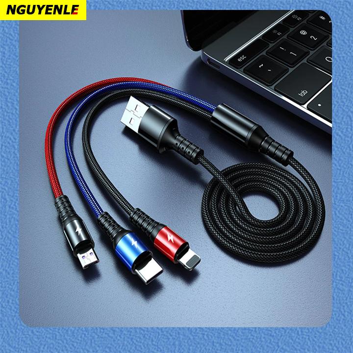 Cáp sạc nhanh 3 đầu đa năng 6A QC 3.0 18W 2024 Phụ Kiện Sạc Điện Thoại Usb 5
