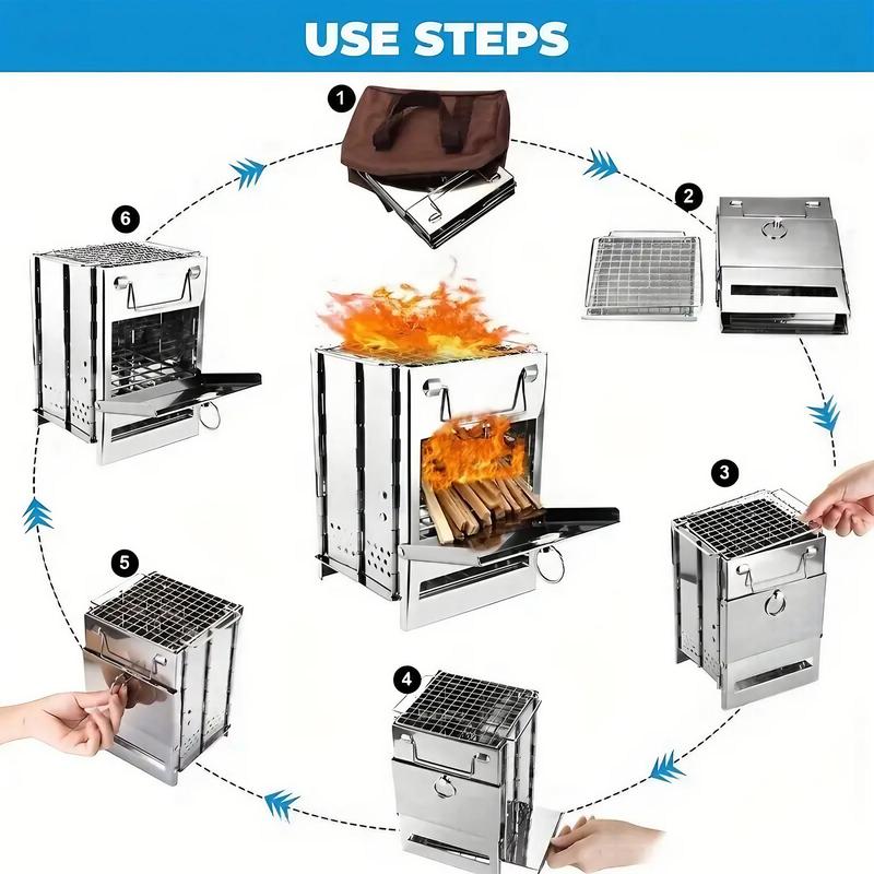 Portable Foldable Barbecue Grill, 1 Count Stainless Steel Small Lightweight Barbecue Stove, Multifunctional Stove for Camping, Picnic, Barbecue 6
