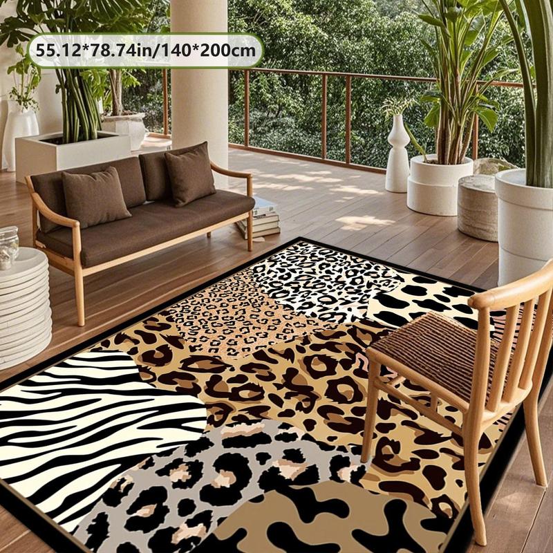 Leopard Print Floor Mat, Non-slip Soft Floor Carpet, Rectangle Home Decorative Mat for Living Room Bedroom Study Room, Home Decor 5