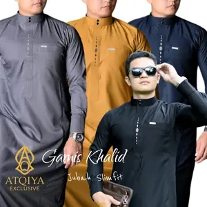 GAMIS / JUBAH KHALID / TERBARU BY ATQIYA EXCLUSIVE Bordir Motif Slim Fit Manset Toyobo Pria Muslim Panjang