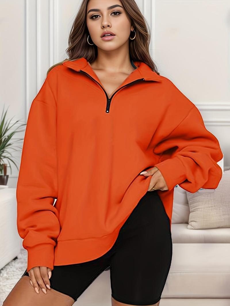 Product Introduction of Women's Plain Half Zip Stand Collar Sweatshirt, Clothes for Women, Casual Drop Shoulder Long Sleeve Pullover, Ladies Clothes for Daily Wear, Kawaii Clothing, Modest Gym Outfits, Posh Clothes Women, Tops for Women 15