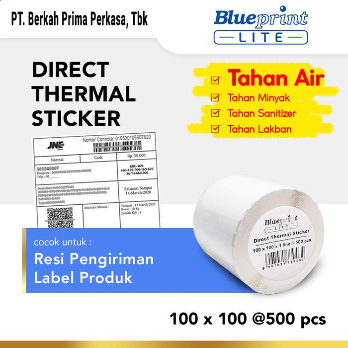 Gambar Direct Thermal Sticker 100 x 100 BLUEPRINT Lite Kertas Stiker Label Resi 100x100 mm 500Pcs - Putih dari Blueprint Indonesia Kota Administrasi Jakarta Utara 2 Tokopedia