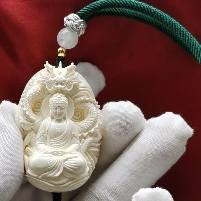 Mặt Dây Chuyền Vairocana Chạm Khắc Thủ Công Màu Ngà Mammoth, Thiết Kế Nguyên Bản, Tám Vị Thánh Bảo Trợ, Thích Hợp Làm Quà Tặng Nam Và Nữ, Thương Hiệu Voi 3