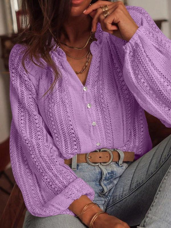 Women's Plain Button Blouse, Elegant Fashion Casual Long Sleeve Top for Daily Outdoor Wear, Ladies Clothes for All Seasons, Classy Tops 5