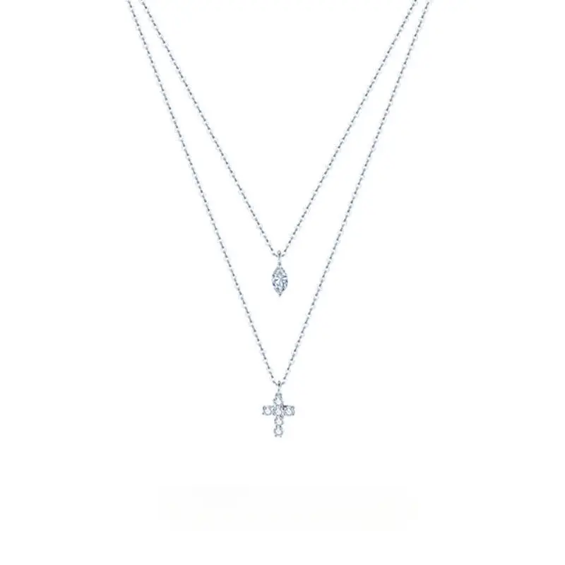 Titanium Steel Necklace Exquisite Simple Double Layer Cross Necklace for Women Light Luxury Niche Clavicle Chain