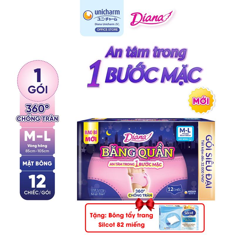 [TẶNG QUÀ] Diana Băng vệ sinh Băng quần size M-L gói 12 miếng