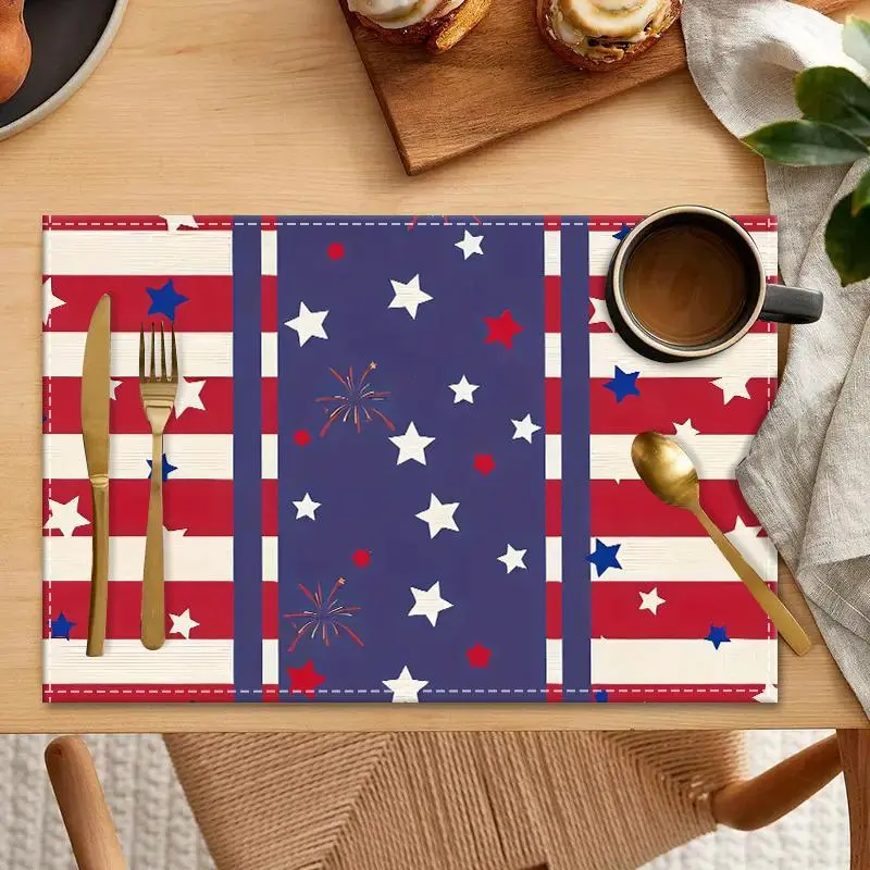 Independence Day Themed Place Mat, 1/4/6/8/12pcs Star & Stripe Pattern Table Mat, Decorative Placemat for Home Kitchen Dining Room, Coasters