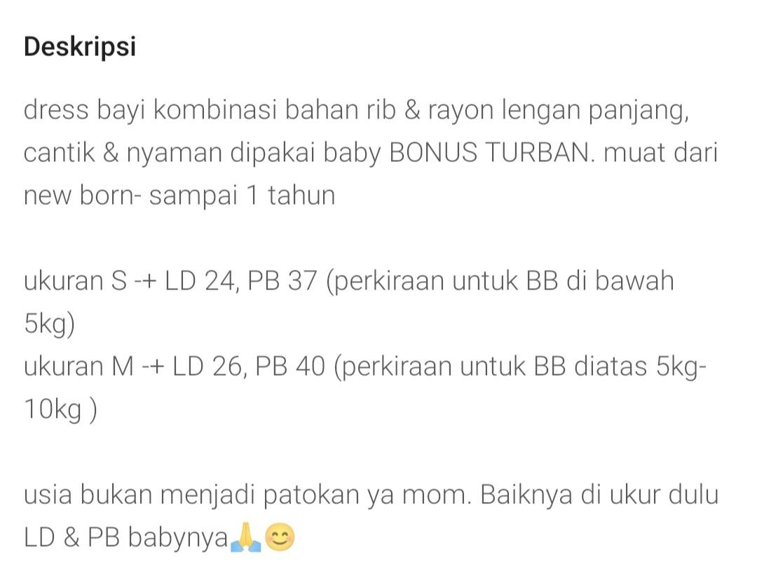 Dress bayi Mikhayla bahan rib rayon lengan panjang bonus turban 0-12 bulan