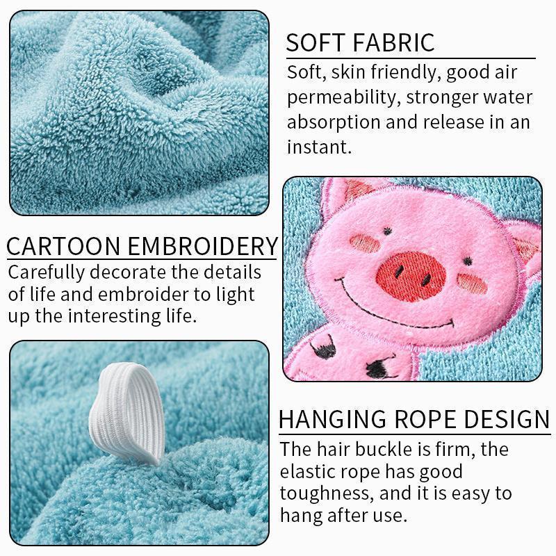 Product Introduction of Hair Drying Cap Towel Women Thicken Absorbent Shower Cap Coral Fleece Cute Animal Embroidery Quick-Dry Bathroom Towel 21