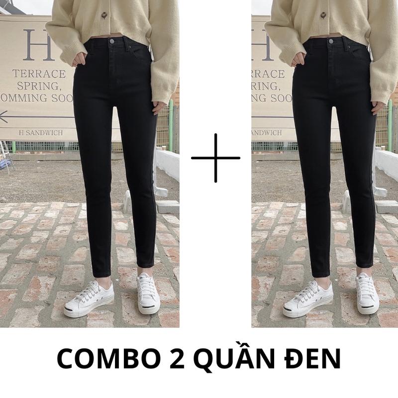 (COMBO 2 QUẦN JEAN ĐEN) Quần jean nữ lưng cao màu đen bigsize từ 55 đến 105kg, vải bò co giãn không phai màu, dáng skinny ống ôm Pants Denim Women hot