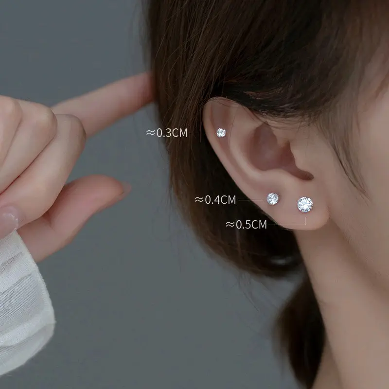 Khuyên tai nữ nam nụ đá tròn - Bông tai nam nữ nhiều size ZaZa.accessories 2