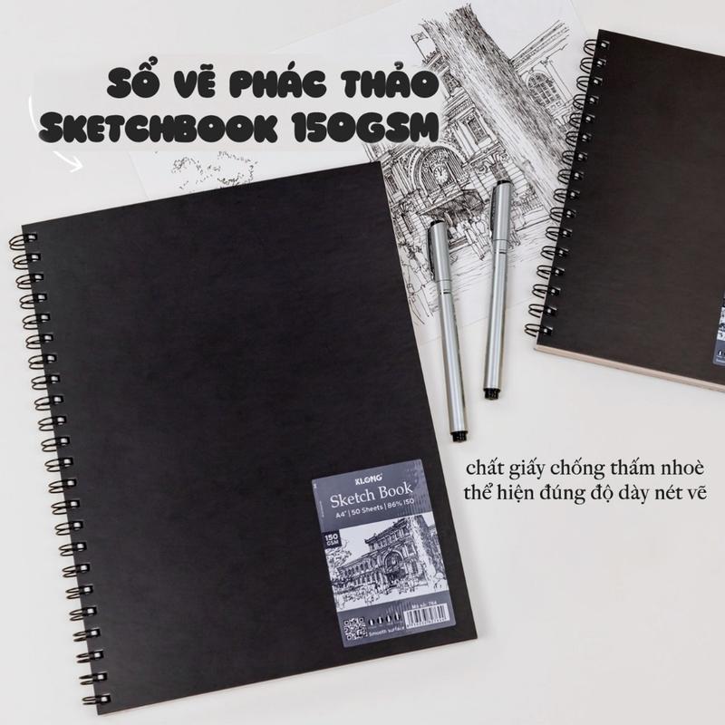 (TẶNG CHÌ BẤM) SỔ VẼ PHÁC THẢO GIẤY TRƠN KLONG SKETCH BOOK A4+ / A5+ 50 TỜ 150GSM SIZE A4+ 764, A5+ 762