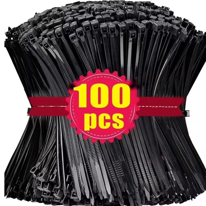 Dây cáp nylon tự khóa, 100 cái, Dây buộc dây nhựa, Chịu Lực, Nhẫn buộc, Bộ Sắp Xếp phần cứng vòng, Dây buộc dây