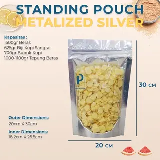 Standing Pouch Plastik Metalized Silver 20X30cm Kemasan Yin Yang Isi 10Pcs 1