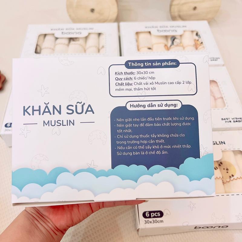 Sét 6 Khăn Sữa Muslin Boona Cao cấp Cho Bé Sơ Sinh 4