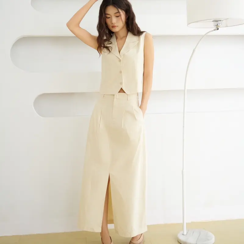 HappyZoo - Váy Khaki Ly Eo - Kem/Nâu/Xanh 1