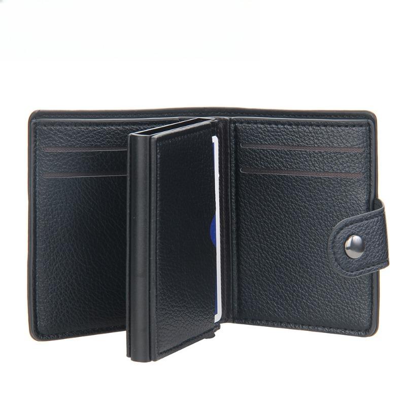 Men's Card Holder in European and American Style with Lychee Pattern, Automatic Pop-up Card Type Clasp Wallet, Metal Aluminum Box Card Sleeve 2