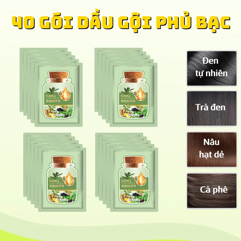 [Combo 40 gói (không hộp)]  Dầu gội nhuộm tóc phụ bạc tặng kèm đầy đủ chụp tai, chụp đầu, găng tay, choàng vai tránh vây bẩn bởi thuốc nhuộm 0
