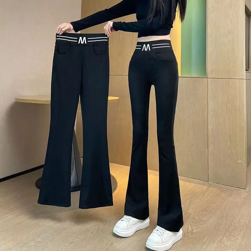 Quần Legging Bó Sát, Dành Cho Nữ, Đen, Có Chữ, Có Thể Mặc Ngoài Trời, Bó Sát, Ống Rộng, Quần Dài Loe, Bộ Sưu Tập Xuân / Hè, Năm 2025 Women Pants Ong